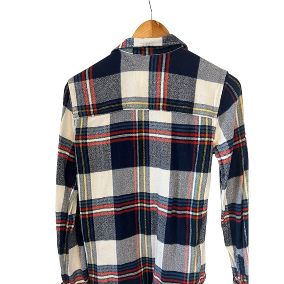 Women's American Eagle Flannel Plaid Button Down Shirt S Blue White Long Top - Picture 5 of 9